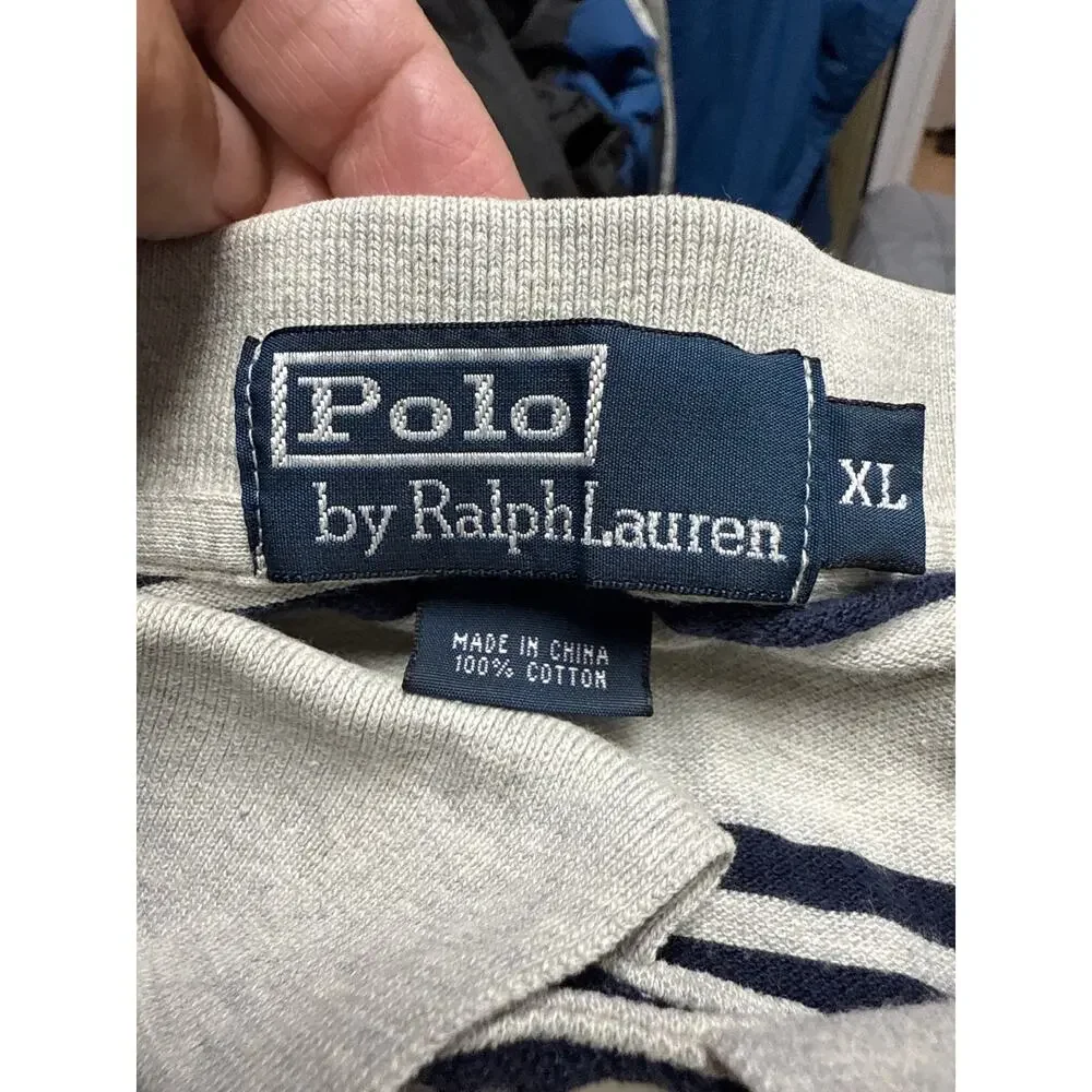 Polo Ralph Lauren Mens Short Sleeve Polo Shirt Size XL Gray Blue Stripe Preppy